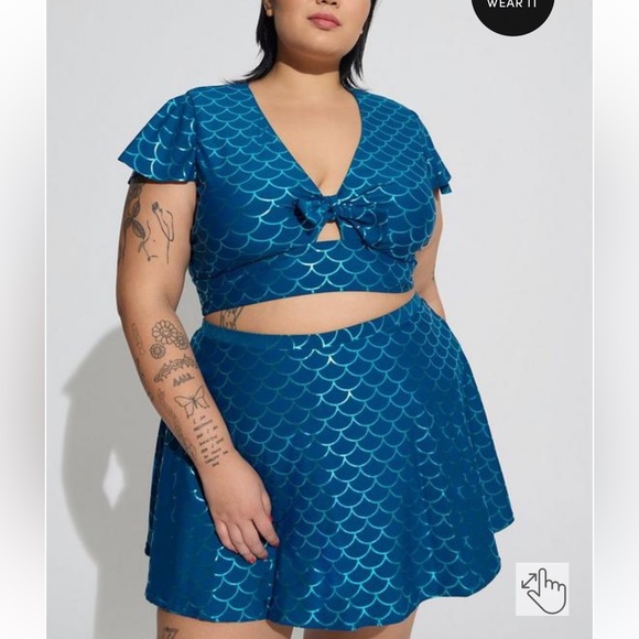 New! Set! Torrid 3 Mermaid Swim Bathing Suit Top Bottom Pockets Skirt Shorts 3X - Picture 2 of 7